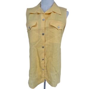 Vintage K Arnold Yellow Linen Button Front Sleeveless Shirt Top Womens M Beach
